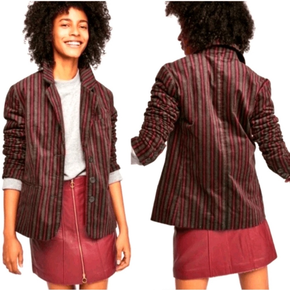 Free People Red Luxe Velvet Velour B Line Combo Striped Blazer Small